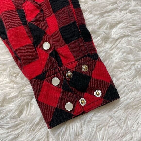 BC Clothing Jacket Pearl Snap Shirt Fleece Lined Red Black Checkered Womens Smal - Picture 5 of 9